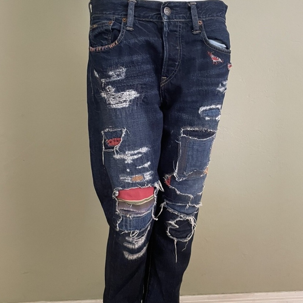 Polo Ralph Lauren heavy patchwork Distressed Dark selvedge aztec Avery Boyfriend